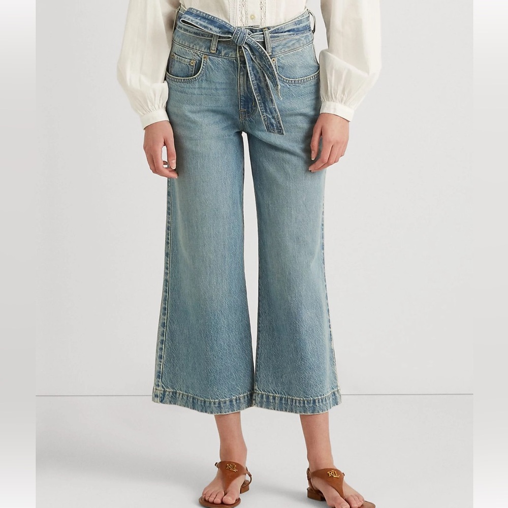 Lauren Ralph Lauren Tie Belt Cropped Wide Leg Jeans